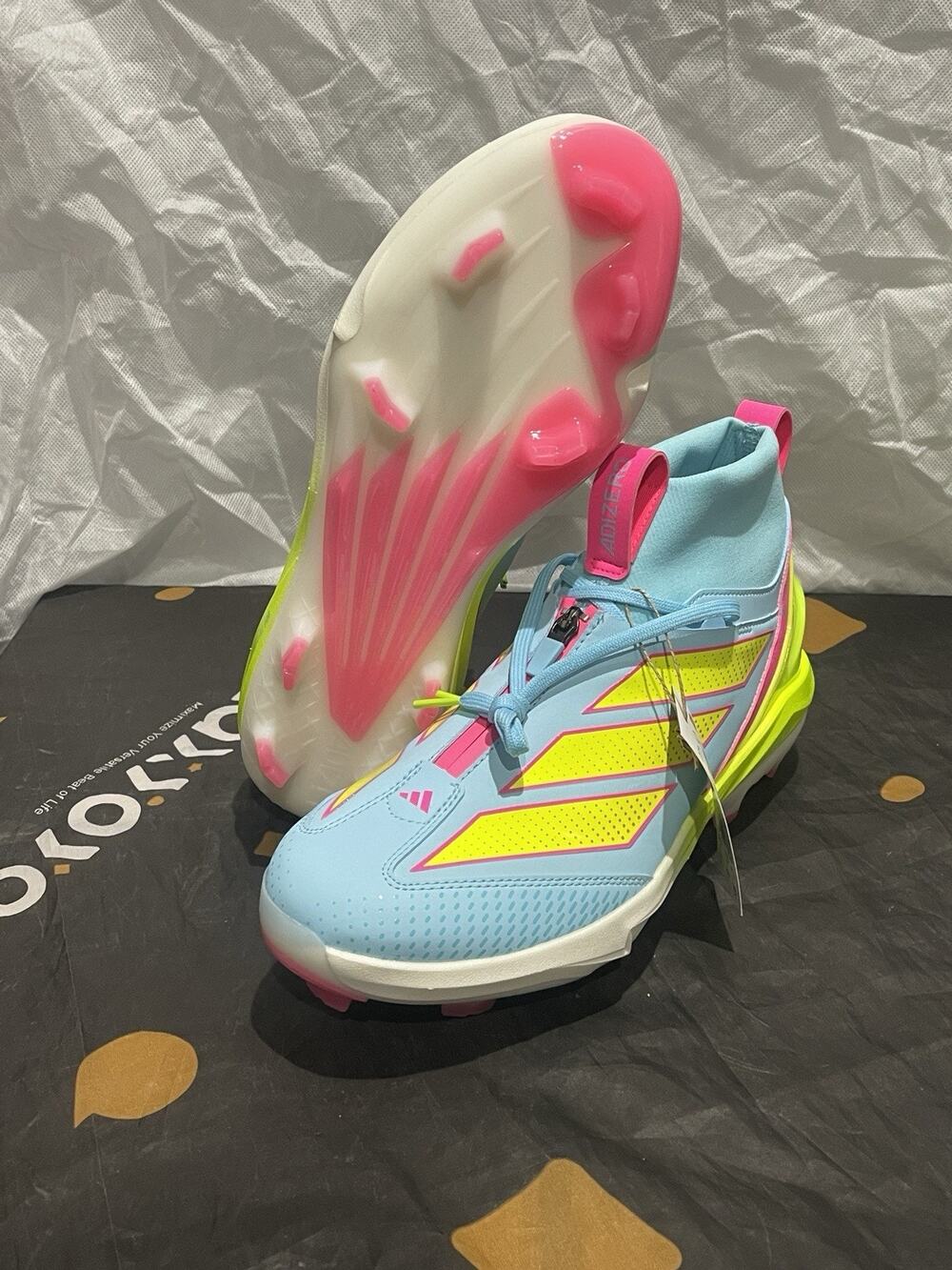 New Men 11 Adidas Adizero Impact+ 2.0 TPU ‘Blue Pink Volt’ Baseball Cleats